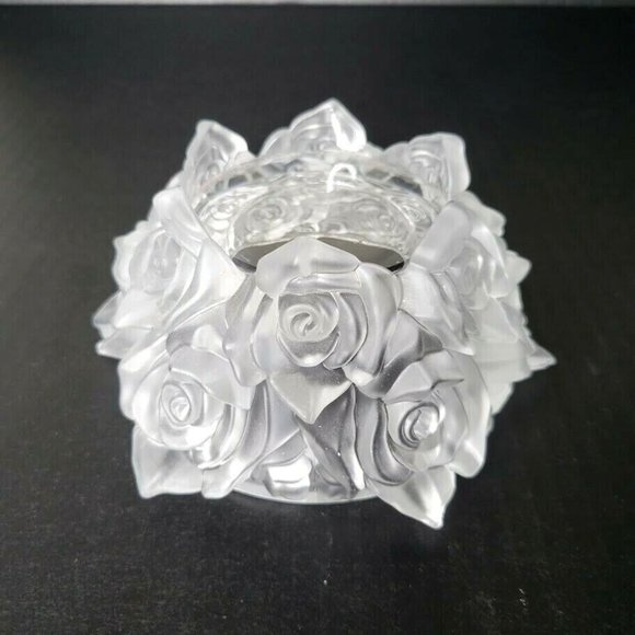 Shannon Other - Shannon Satin Frosted Crystal Glass 3D Rose Pillar Candle Holder